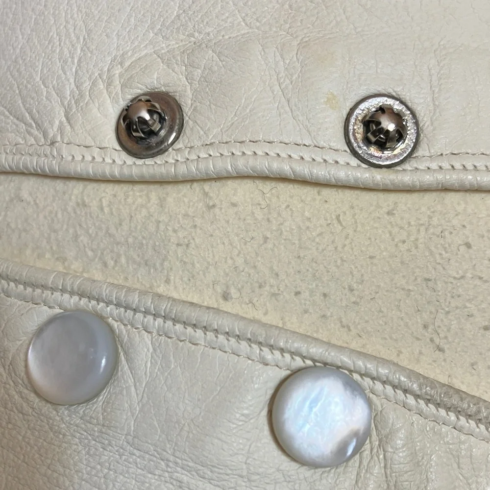 Vintage French White Kid Leather Opera Gloves Size 5.5 Pearl Snap Wrist